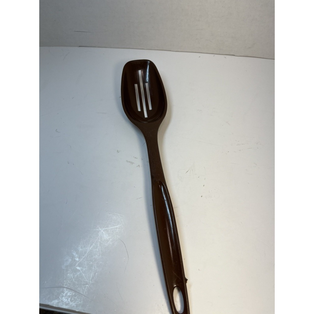 Vintage FOLEY Brown Nylon Plastic Slotted Spoon Strainer 11" USA Worn